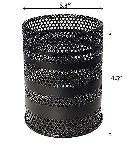 Metal Mesh Pen Holder for Desk - Black Office Pencil Cup Organizer, Stationery & Makeup Brush Caddy Stand (1 Pack) - Perfect for Home, Office & School Organization