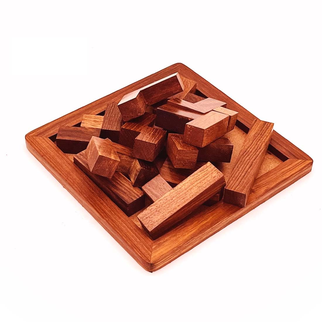 Zyntix 6-Inch Handmade Indian Wooden Jigsaw Puzzle Square Plate - 3D Wood Puzzle for Kids & Adults | Brain Teaser Toy for Children's Learning & Family Game Night | Perfect for Birthday Gifts, Classroom Activities & Stress Relief (Brown)