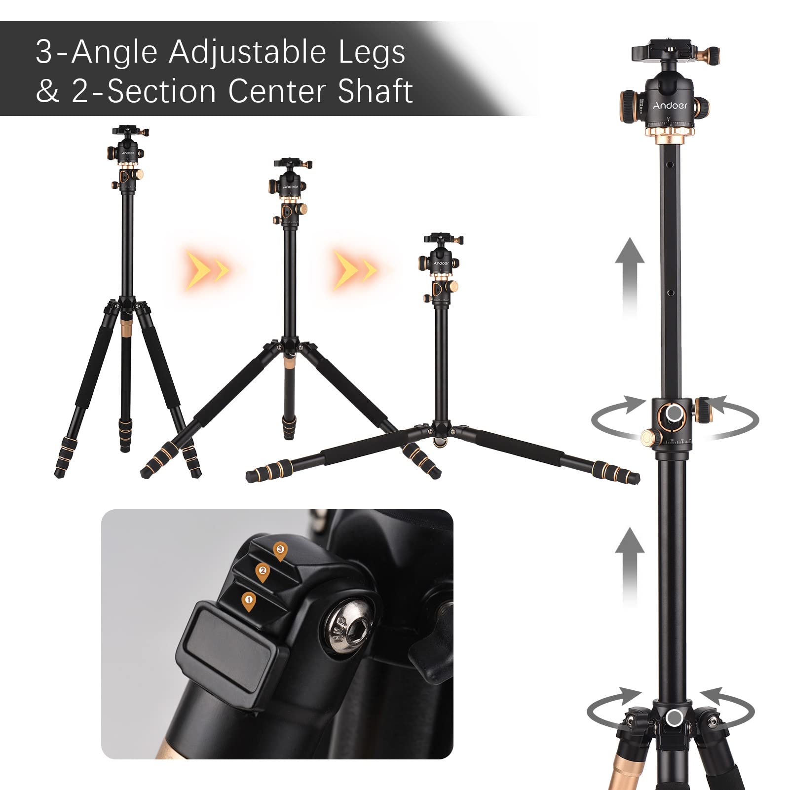 Jemora 72.4 Inch Aluminum Alloy Camera Tripod Stand - Portable DSLR Tripod with 360° Ballhead, 17.6lbs Load Capacity for Photography & Videography - Perfect for Travel, Vlogging, and Outdoor Shooting