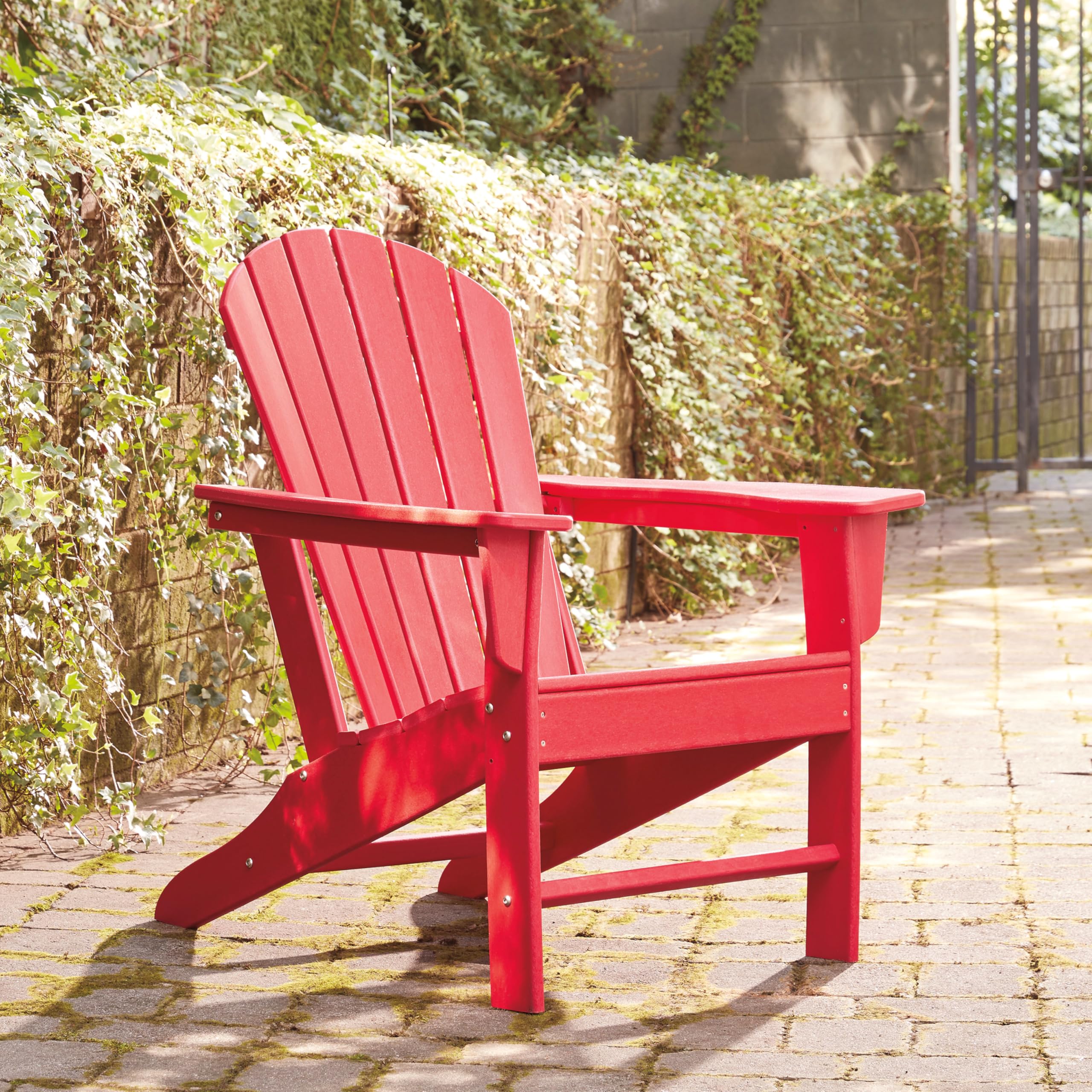 Signature Design by Ashley Sundown Treasure Outdoor Patio HDPE Weather-Resistant Adirondack Chair in Red - Perfect for Backyard, Garden & Poolside Relaxation