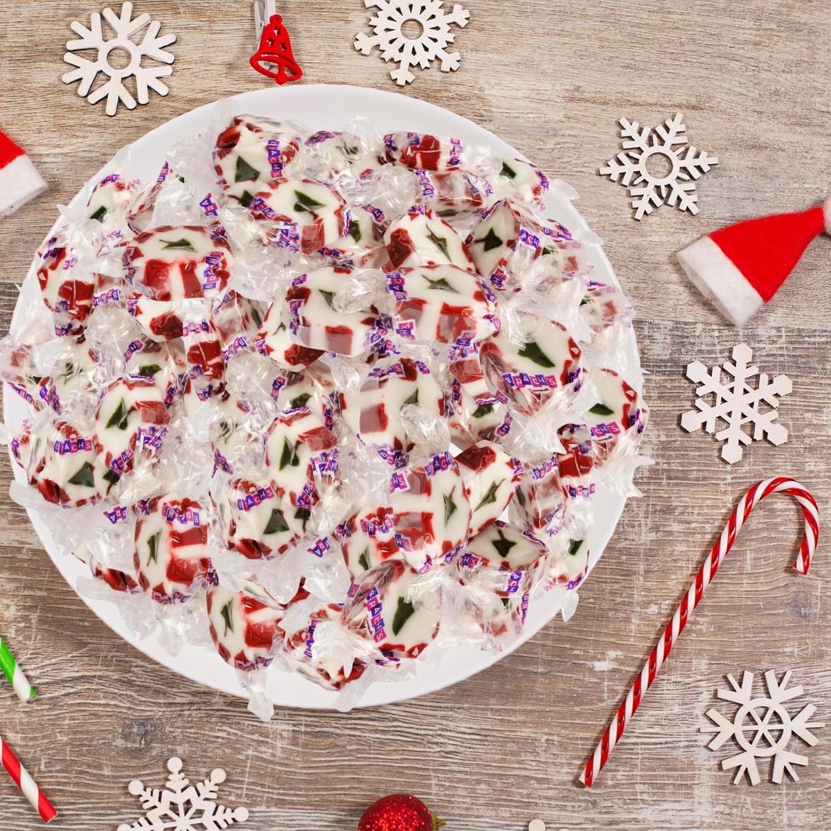 Bulk 2lb Peppermint Christmas Nougat Candy - Individually Wrapped Holiday Sweets for Gifts, Stocking Stuffers & Festive Treats - Delicious Peppermint Flavor Jelly Candy for Parties, Office Snacks & Christmas Celebrations