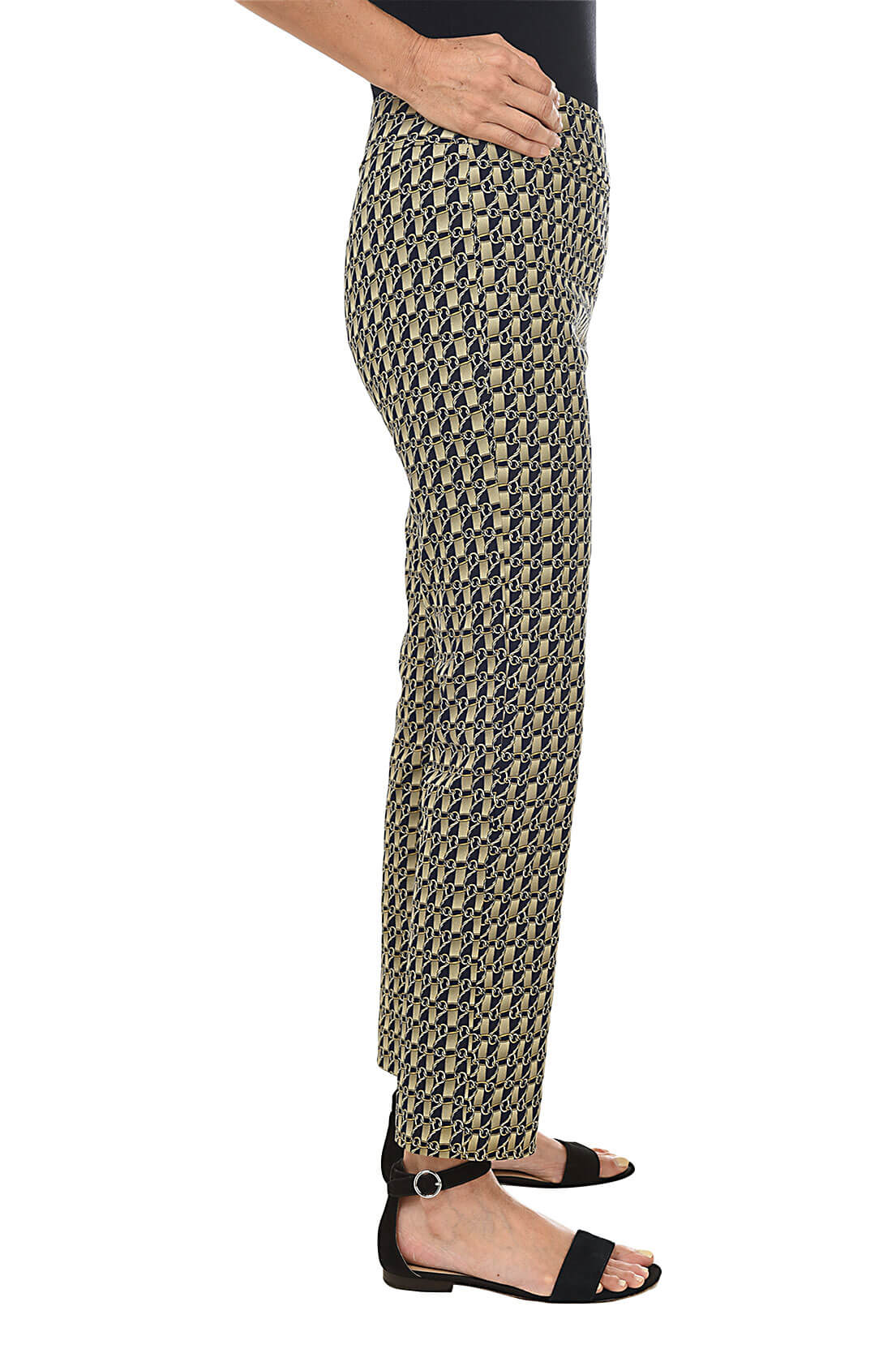 Stylish Gold Chains Pull-On Ankle Pants for Women - Comfortable Stretch High Waist Wide Leg Trousers - Perfect for Casual Wear, Office, and Night Out