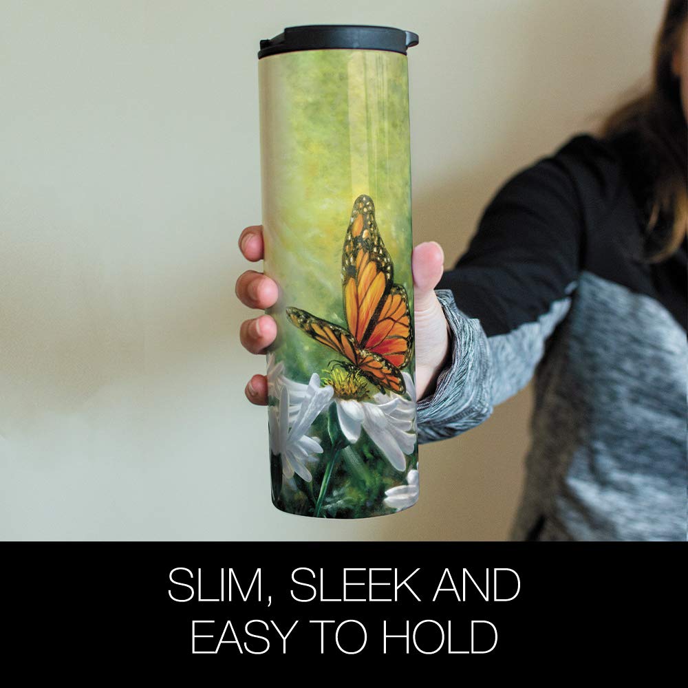Stainless Steel Vacuum Insulated Travel Coffee Mug - Tree-Free Greetings Barista Tumbler, 20oz Insulated Cup for Hot & Cold Drinks | Perfect for Office, Commuting & Outdoor Adventures | Monarch Butterfly Design
