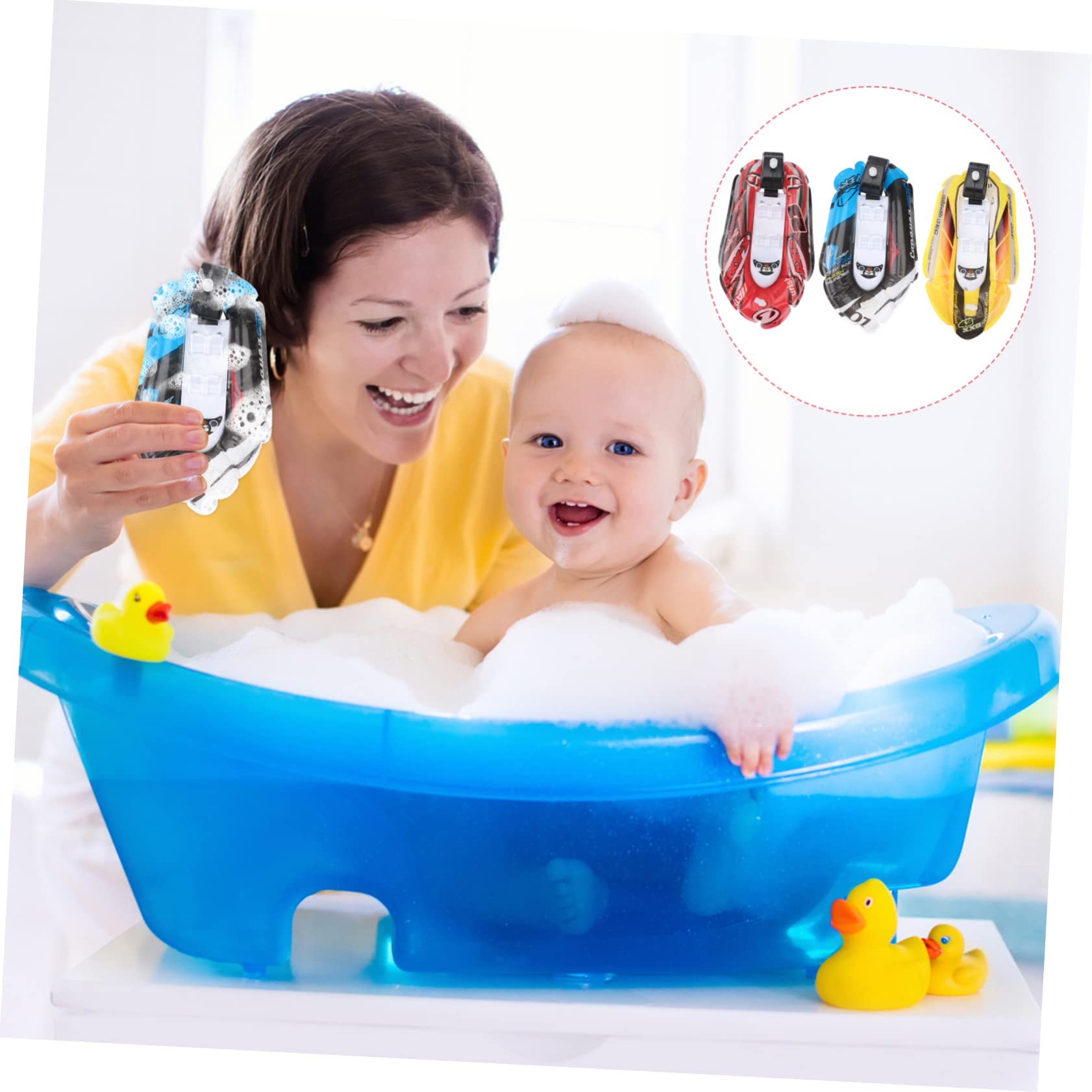 Vaguelly 3-Piece Wind-Up Bath Toy Boats Set - Fun Floating Boat Toys for Kids in Bathtub, Pool & Outdoor Water Play - Red Rubber Ducky Style Bath Squirter Toys for Toddlers