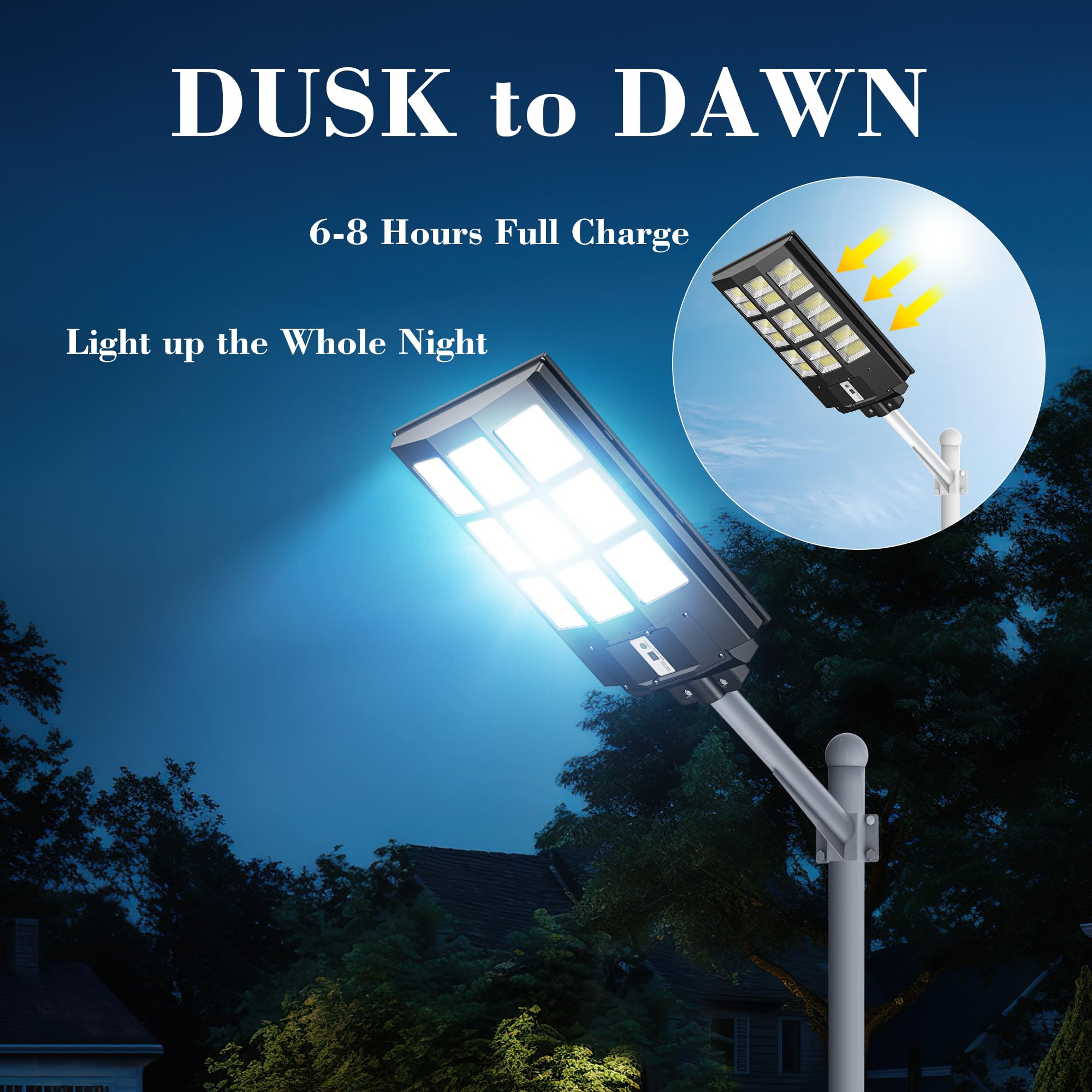 1000W Solar Street Lights Outdoor - 7000K LED Solar Parking Lot Lights with Motion Sensor, Dusk to Dawn, IP66 Waterproof, Commercial Grade for Driveway, Garden, Pathway, and Backyard Lighting