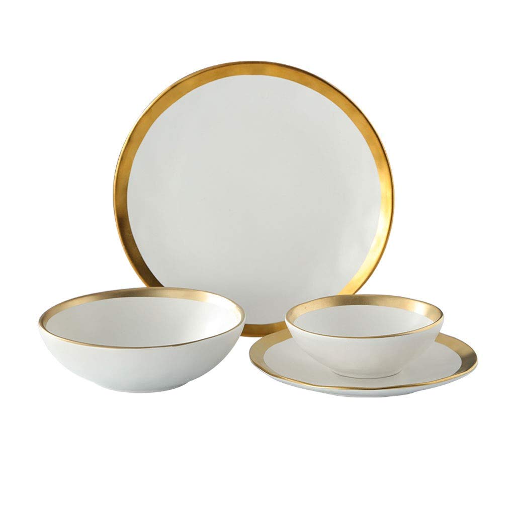Premium 10-Inch European Platinum Ceramic Dinner Plates Set of 4 - Matte Gold Steak Plates, White Retro Fruit & Dessert Dishes for Fine Dining, Restaurant, and Elegant Home Entertaining
