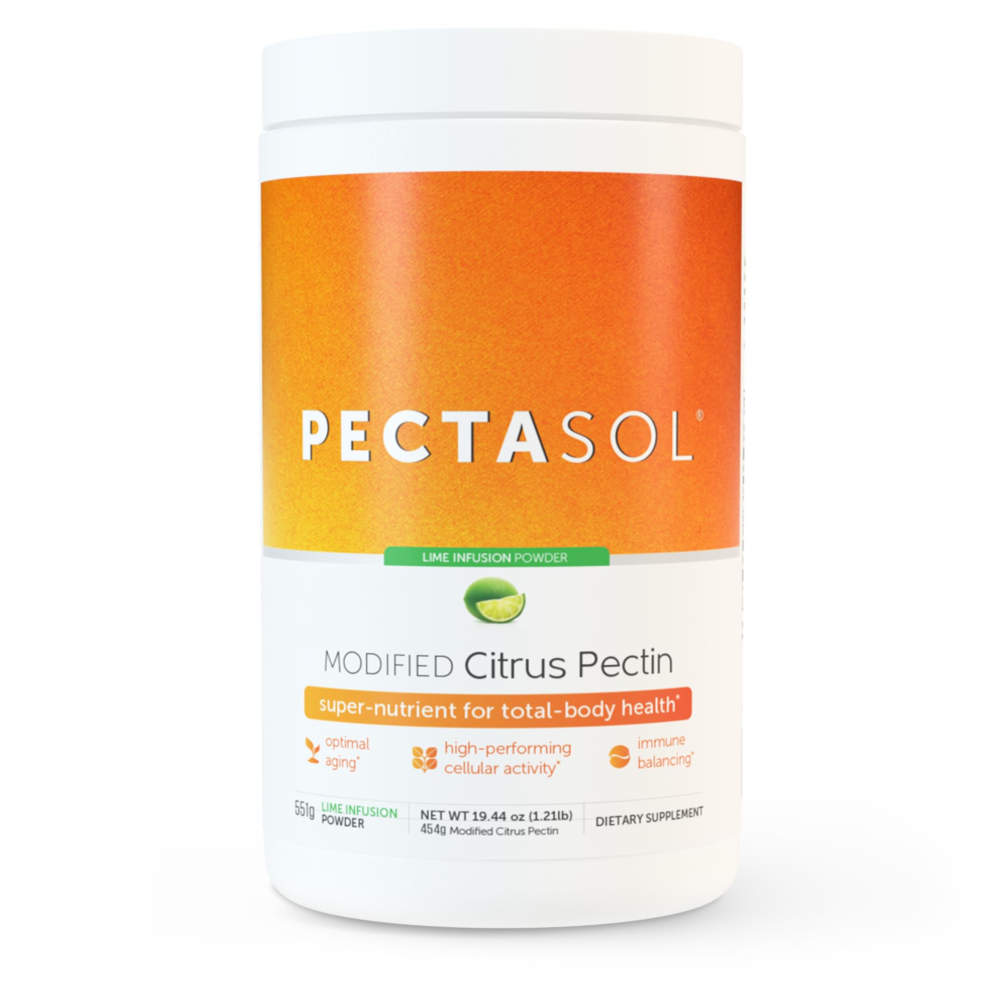 PectaSol Modified Citrus Pectin Powder - 551g Lime Flavor | Heart Health, Immune Support & Anti-Aging Supplement | Supports Healthy Galectin-3 Levels & Inflammation Response | Ideal for Daily Wellness Routine & Healthy Lifestyle