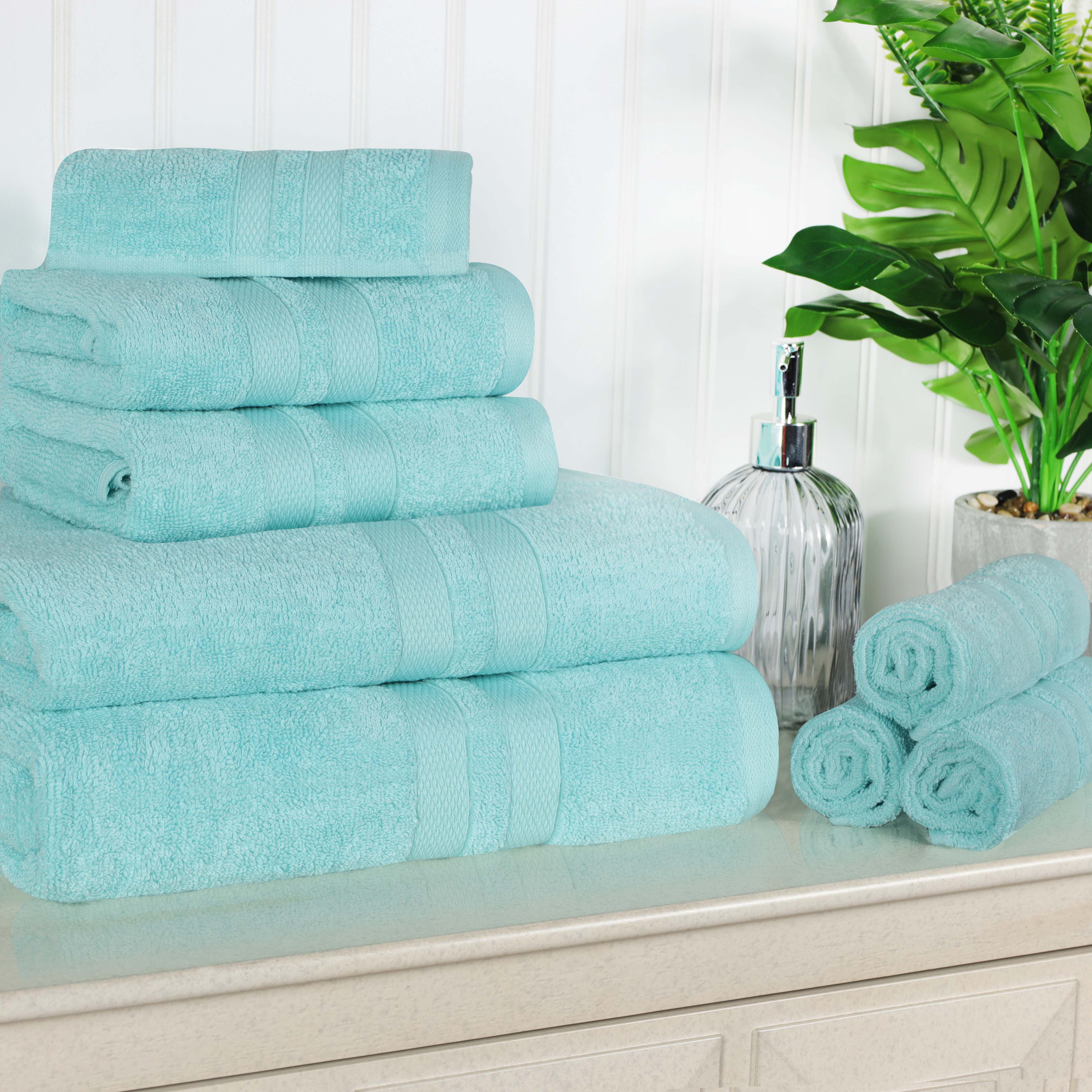 Ultra Soft Cotton Absorbent Bath Towel Set - 8 Piece Solid Color Towels for Bathroom, Spa & Gym - Highly Absorbent & Quick Drying