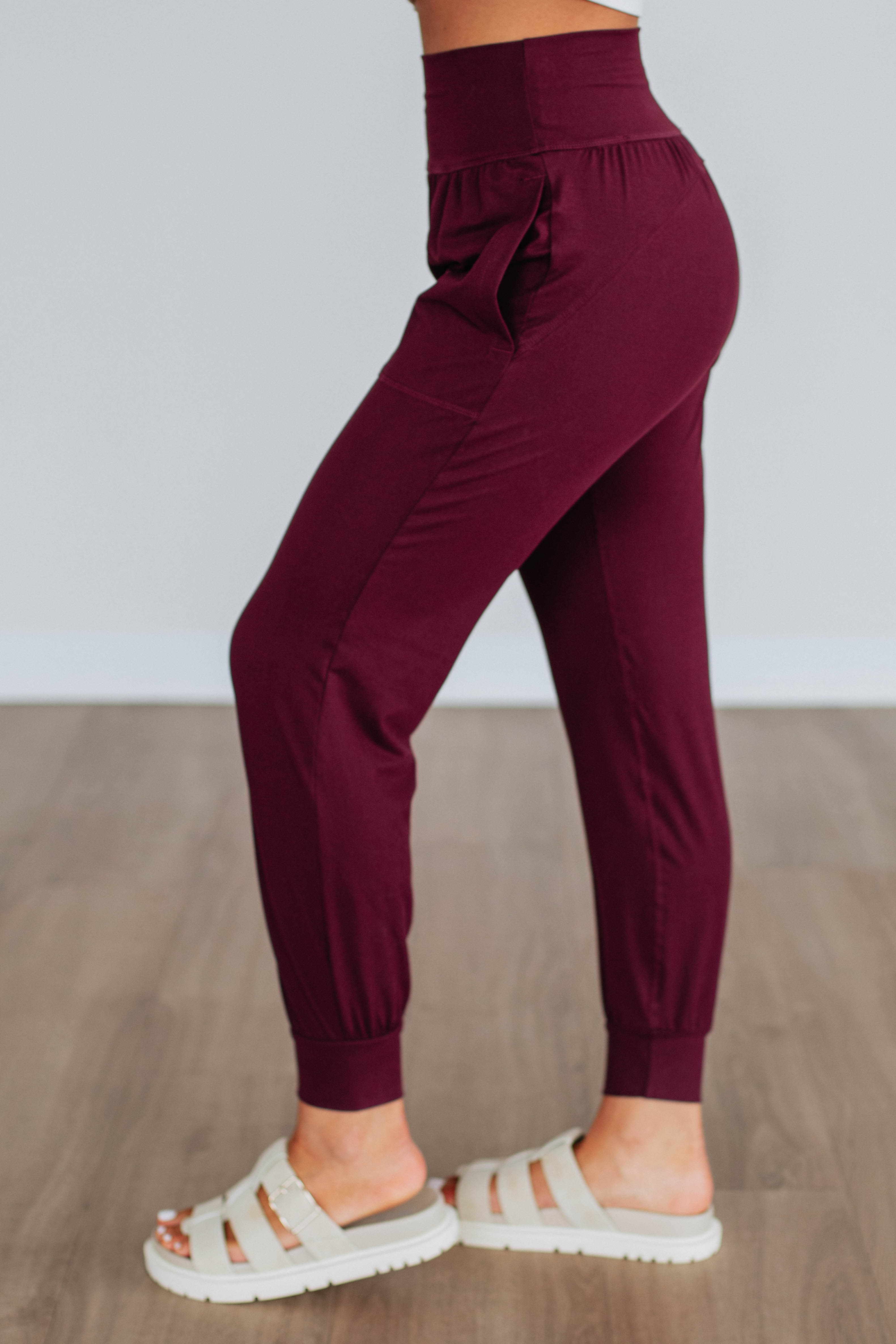 Cloud Nine Joggers for Women - Soft High Waisted Lounge Pants in Wine Red - Perfect for Yoga, Running & Relaxing at Home