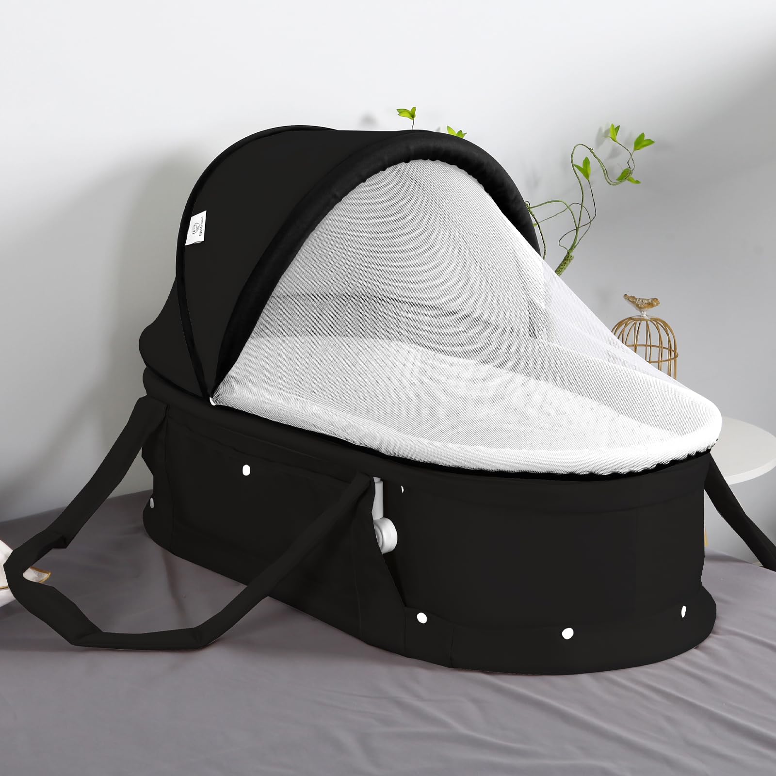 2-in-1 Portable Baby Travel Bassinet with Sunshade Cover - Foldable Washable Newborn Sleeper Bed for Airplane, Car & Home Use - Black