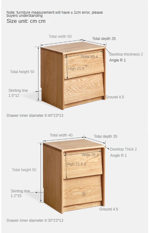 Solid Oak and Ash Wood Nightstand - Sturdy Bedside Table for Bedroom, Living Room, or Guest Room - Perfect for Storage and Decor