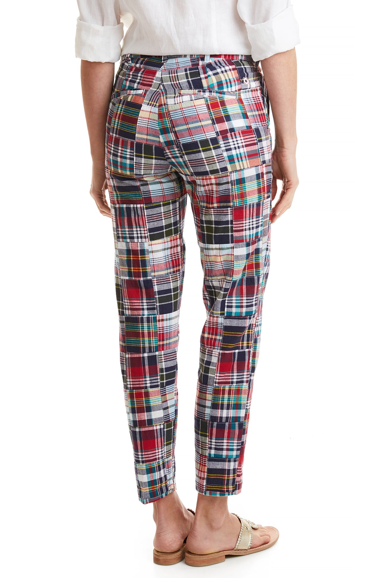 Women's Ankle-Length Capri Pants with Sconset Patch Madras Print - Perfect for Summer Outings, Beach Vacations & Casual Wear