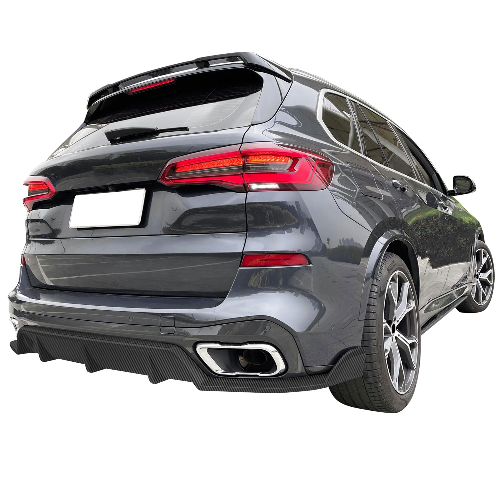 IKON MOTORSPORTS Rear Diffuser for 2019-2025 BMW G05 X5 M Sport - Carbon Fiber Print ABS & PP Bumper Lip Body Kit Replacement | Enhances Aerodynamics & Sporty Look for X5 M Models