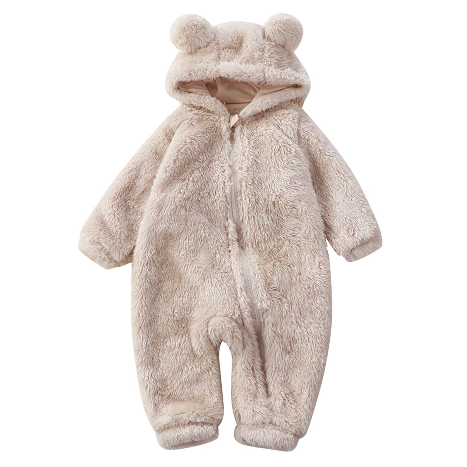 Adorable Cartoon Bear Ears Fleece Footed Romper - Warm Long Sleeve Hooded Jumpsuit for Newborn Baby Boys & Girls | Cozy Sleepwear, Playtime Outfits & Grandma Gift Ideas