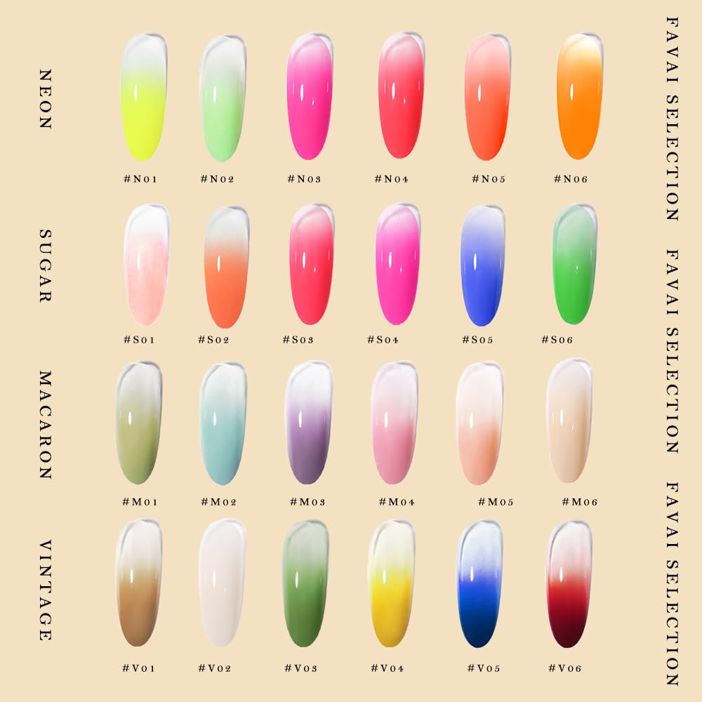 FAVAI Selection 24 Colors Gel Nail Polish Set - Airbrush Baby Boomer Air Gel Kit (24 x 10ml) for Salon & Home Manicure, Nail Art Designs, DIY Nail Care