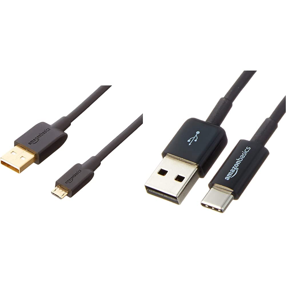 Amazon Basics USB 2.0 A-Male to Micro B Charger Cable & USB-C to USB-A Cable - 6 Feet (1.8m) Fast Charging Cord for Smartphones, Tablets, Power Banks - Compatible with Samsung, Android, LG, PS4 - Black (2-Pack)