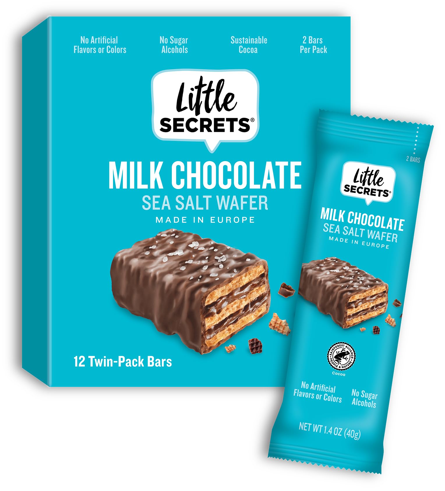Little Secrets Milk Chocolate Crispy Wafers - 12 Pack (1.4oz Each) | Premium European Chocolate Snacks | No Artificial Ingredients, No Sugar Alcohols | Sustainable Cocoa Sourcing | Perfect for Lunchboxes, Office Snacks & Party Treats