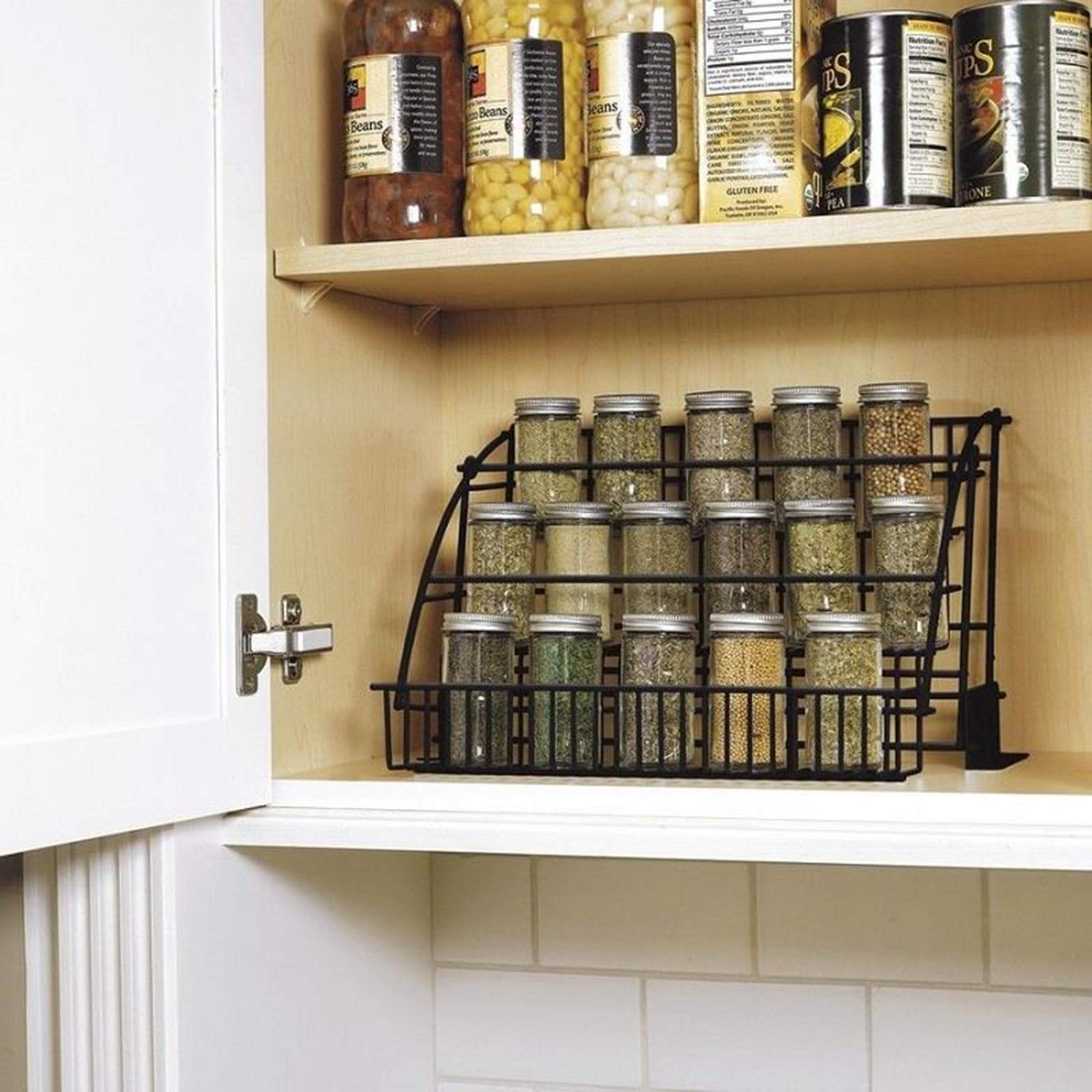 YIYIBYUS Expandable 3-Tier Kitchen Organizer - Space Saving Metal Pantry Shelf for Spices, Jars & Condiments - Retractable Storage Rack for Small Kitchens, Countertops & Cabinets - Perfect for Organizing Spices, Baking Supplies & Kitchen Essentials