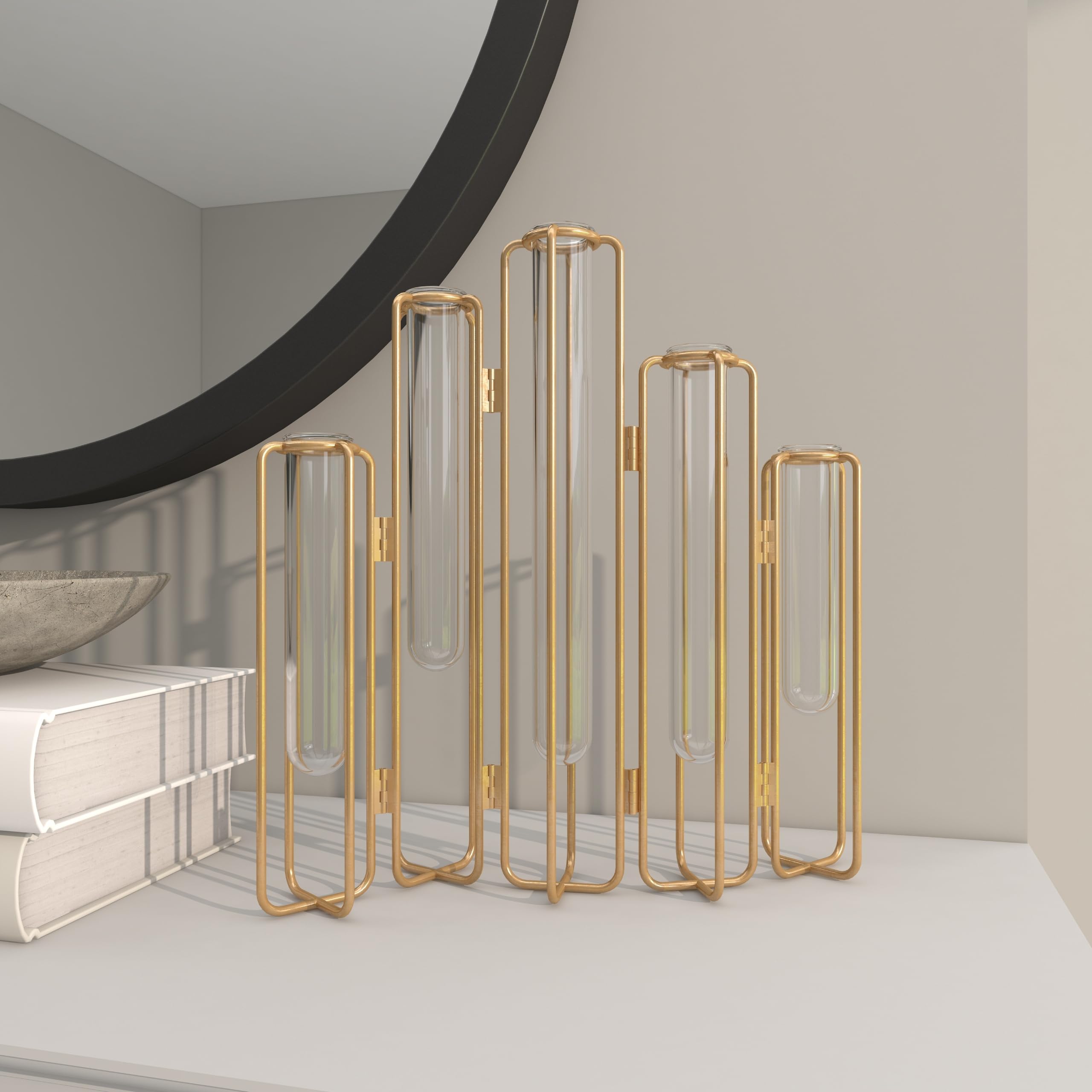 Deco 79 Gold Metal Decorative Vase with Glass Test Tubes - 10