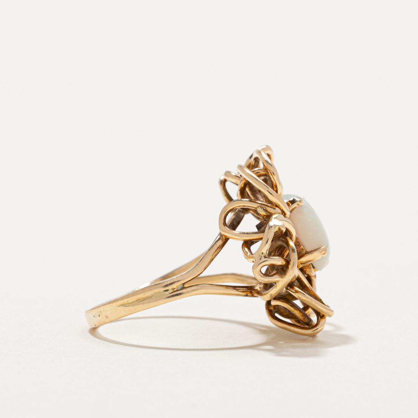 10K Gold Opal Abstract Cocktail Ring - 1.05ct Genuine Opal - Size 6.75 - Elegant Statement Jewelry for Evening Parties & Special Occasions