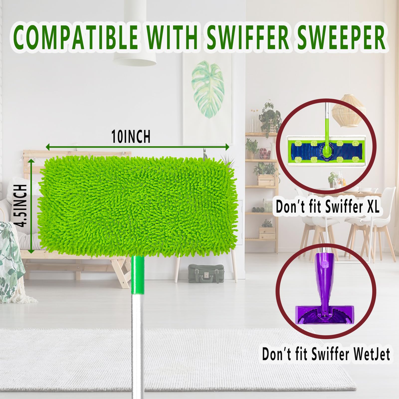 **Reusable Microfiber Mop Pads - 4PCS Washable Wet & Dry Sweeping Cloths for Swiffer Sweeper Refills - Mop Head Replacement for Household Cleaning - Perfect for Hardwood Floors, Tile & Laminate**