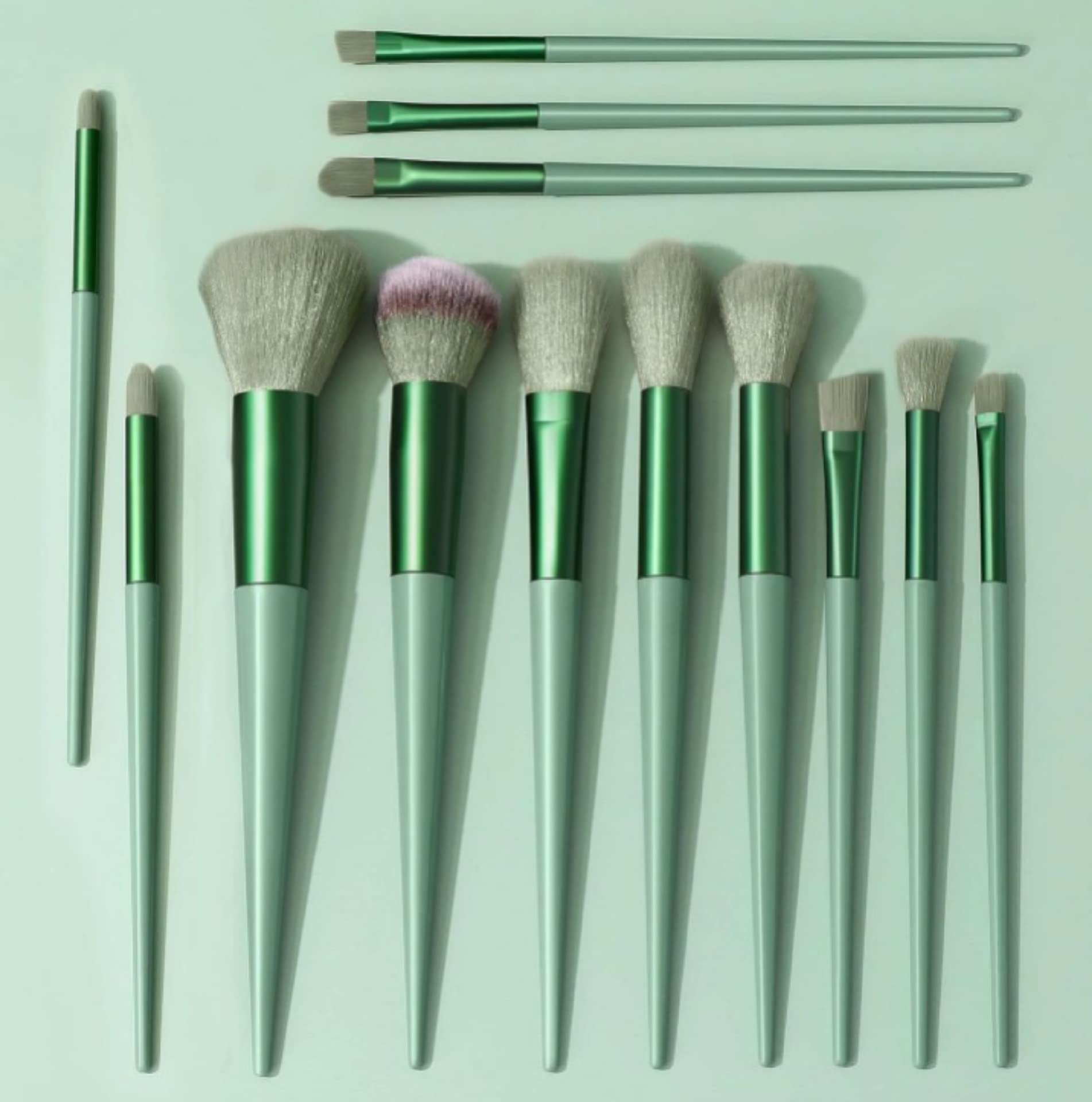 13-Piece Professional Makeup Brush Set with Soft Travel Pouch - Vegan & Cruelty-Free Cosmetic Brush Kit for Foundation, Blending, Eyeshadow (Green) - Perfect for Travel, Home & Professional Makeup Artists