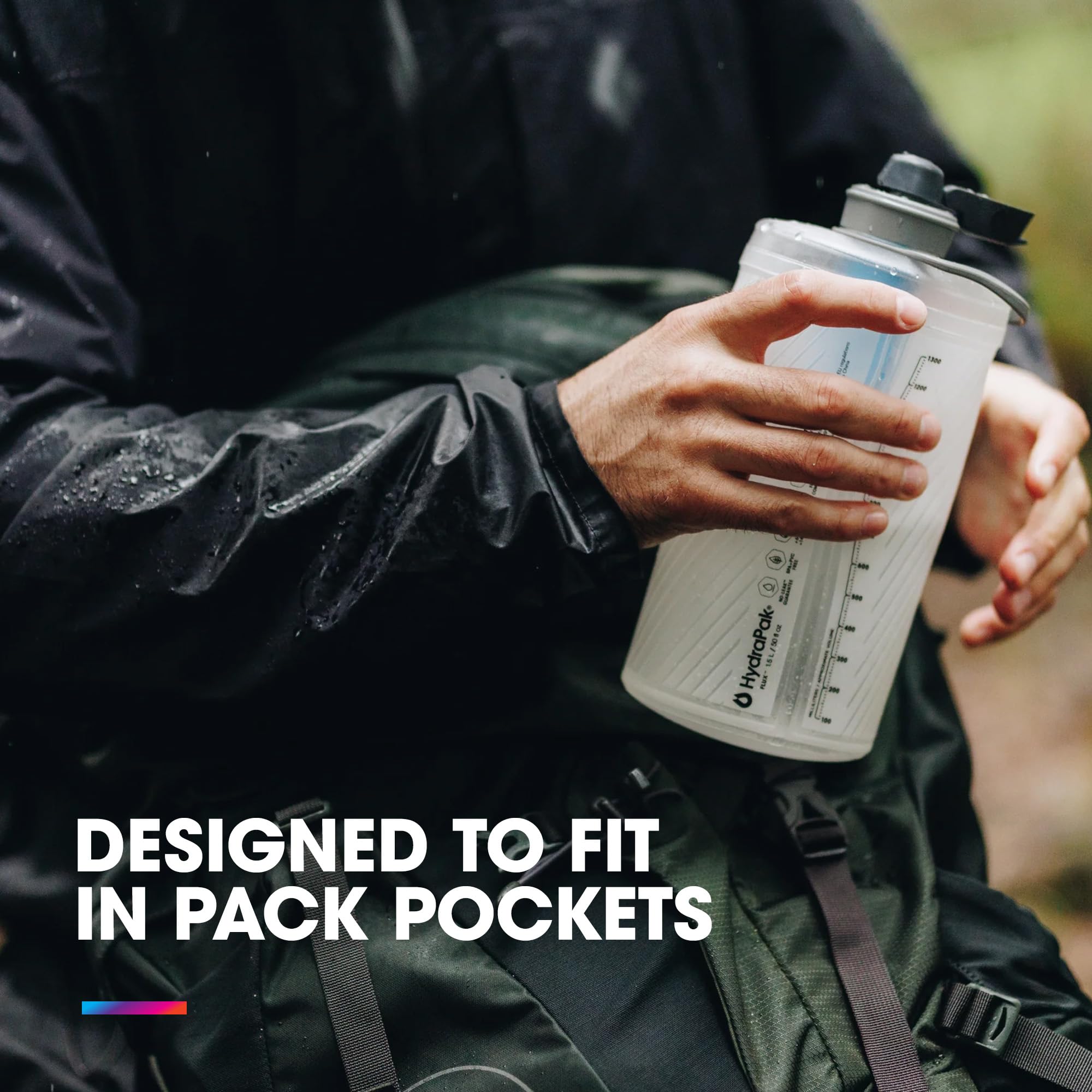 HydraPak Flux+ 1.5L Collapsible Water Bottle with Filter - BPA Free Ultra Light Backpacking Bottle, Leakproof Twist Cap, Clear Design - Perfect for Hiking, Camping and Outdoor Adventures