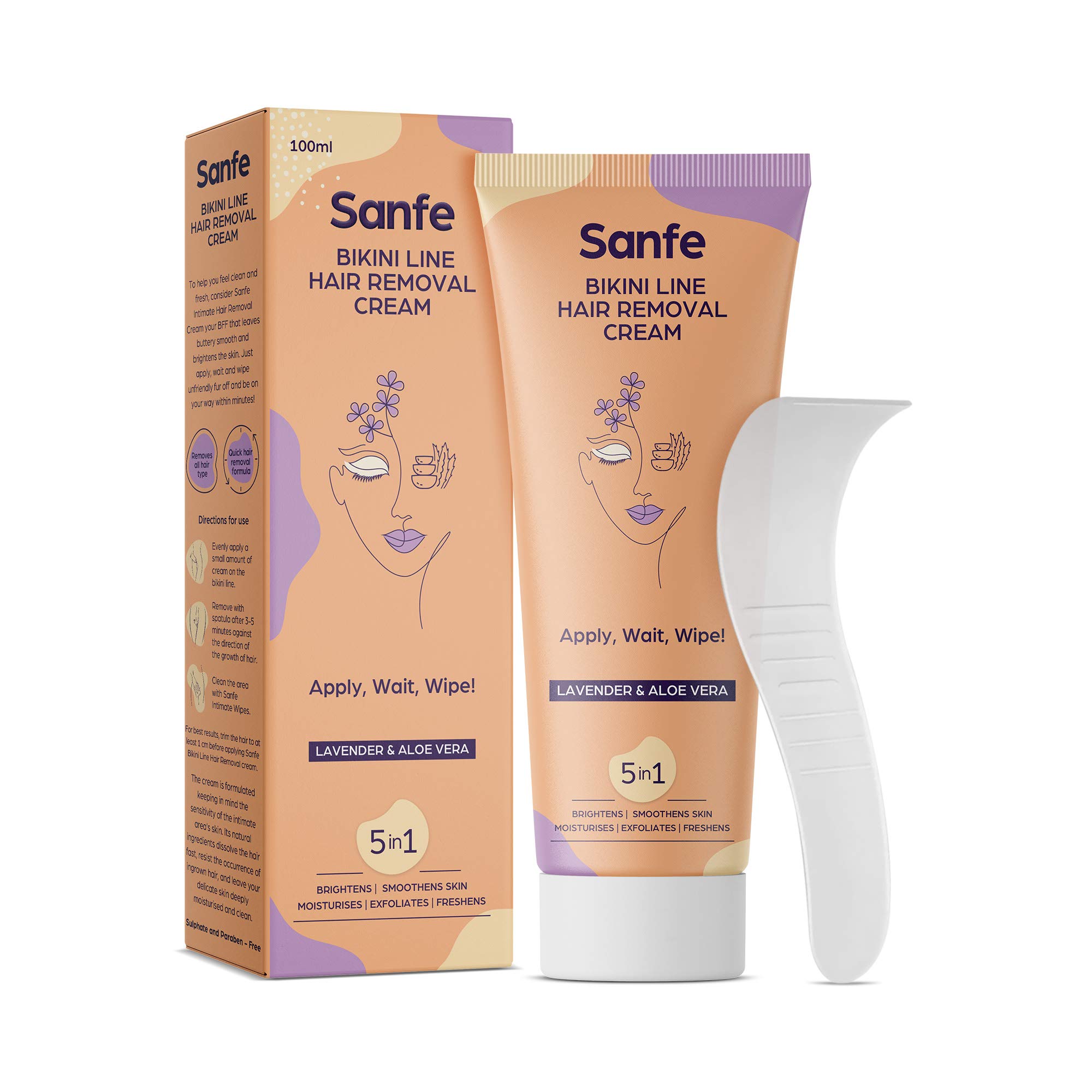 Sanfe Bikini Line Hair Removal Cream for Women - 100g | Sanfe Glide Facial Razor for Pain-Free Hair Removal, 3-Pack | Smooth Skin for Beach, Pool & Special Occasions