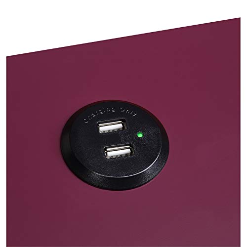 BOWERY HILL Modern Side Table with USB Charging Port - Burgundy & Black Nightstand for Bedroom, Living Room & Office