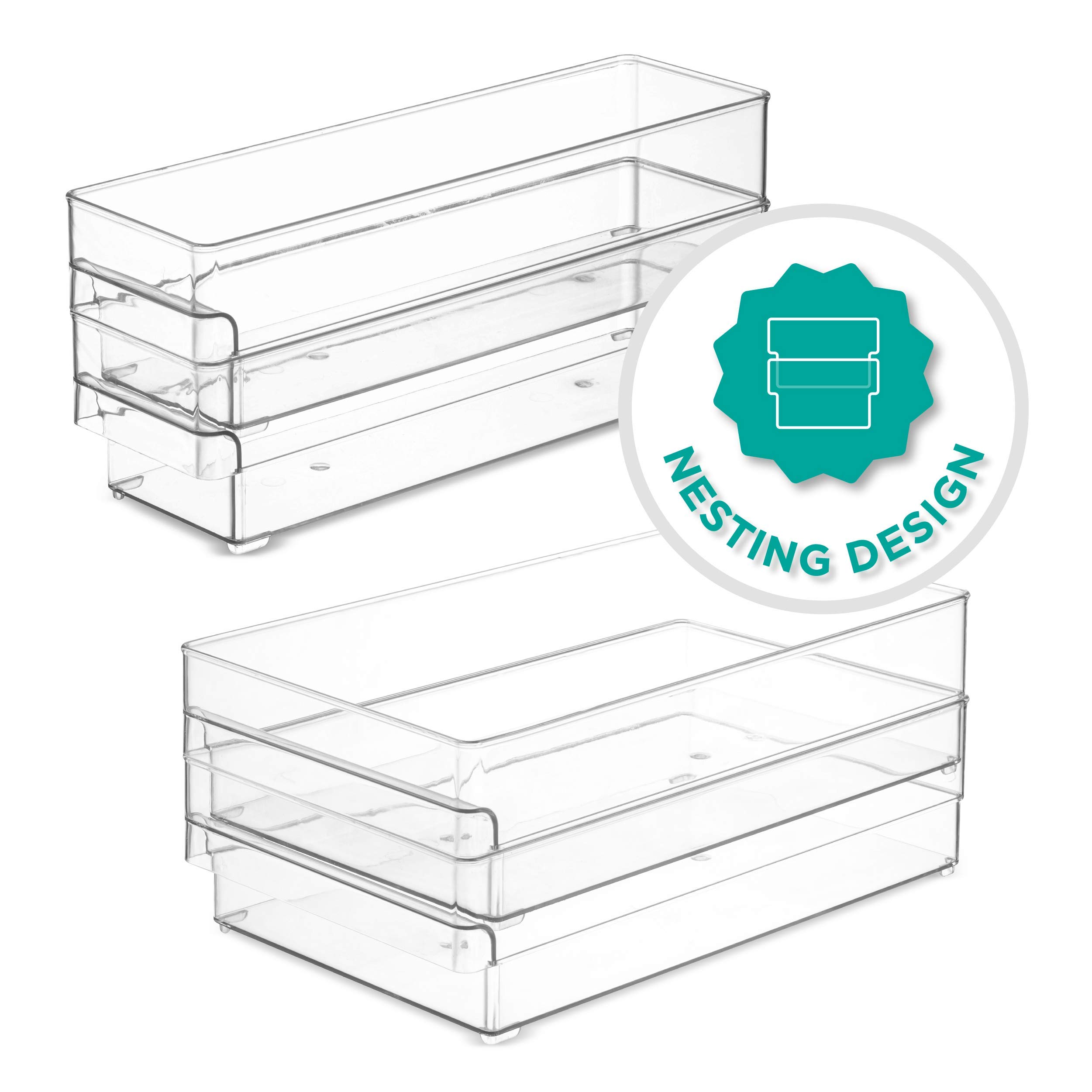 Heavy Duty Refrigerator Organizer Bins Set of 6 - Clear Plastic Freezer & Fridge Storage Containers with Can Rack & Egg Holder - Kitchen Cabinet & Countertop Organization for Fruits, Vegetables, Beverages & Meal Prep