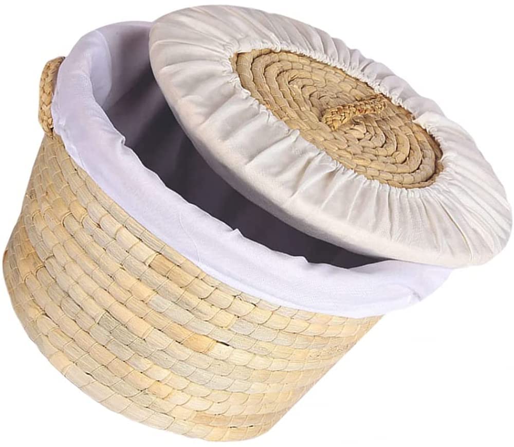 Natural Rattan Woven Egg Basket with Round Lid - Picnic Storage Basket with Handles for Bread, Buns & Eggs - Perfect for Kitchen Organization, Easter Decor & Outdoor Picnics