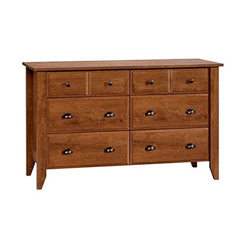 Pemberly Row Extra Deep 6 Drawer Double Bedroom Dresser in Oiled Oak - Spacious Storage for Master Bedroom, Guest Room & Nursery Organization