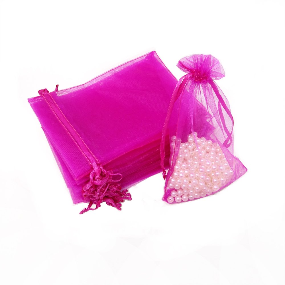 100Pcs 4x6 Inch Rose Organza Jewelry Pouches - Wedding Favor Bags, Party Gift Bags, Candy Bags for Bridal Shower, Baby Shower & Special Events - Premium Organza Fabric Drawstring Bags