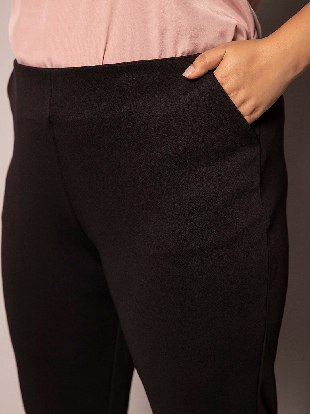 Mid Waist Stretch Slim Fit Pants for Women - Comfortable Black Work Pants for Office & Business Casual Wear