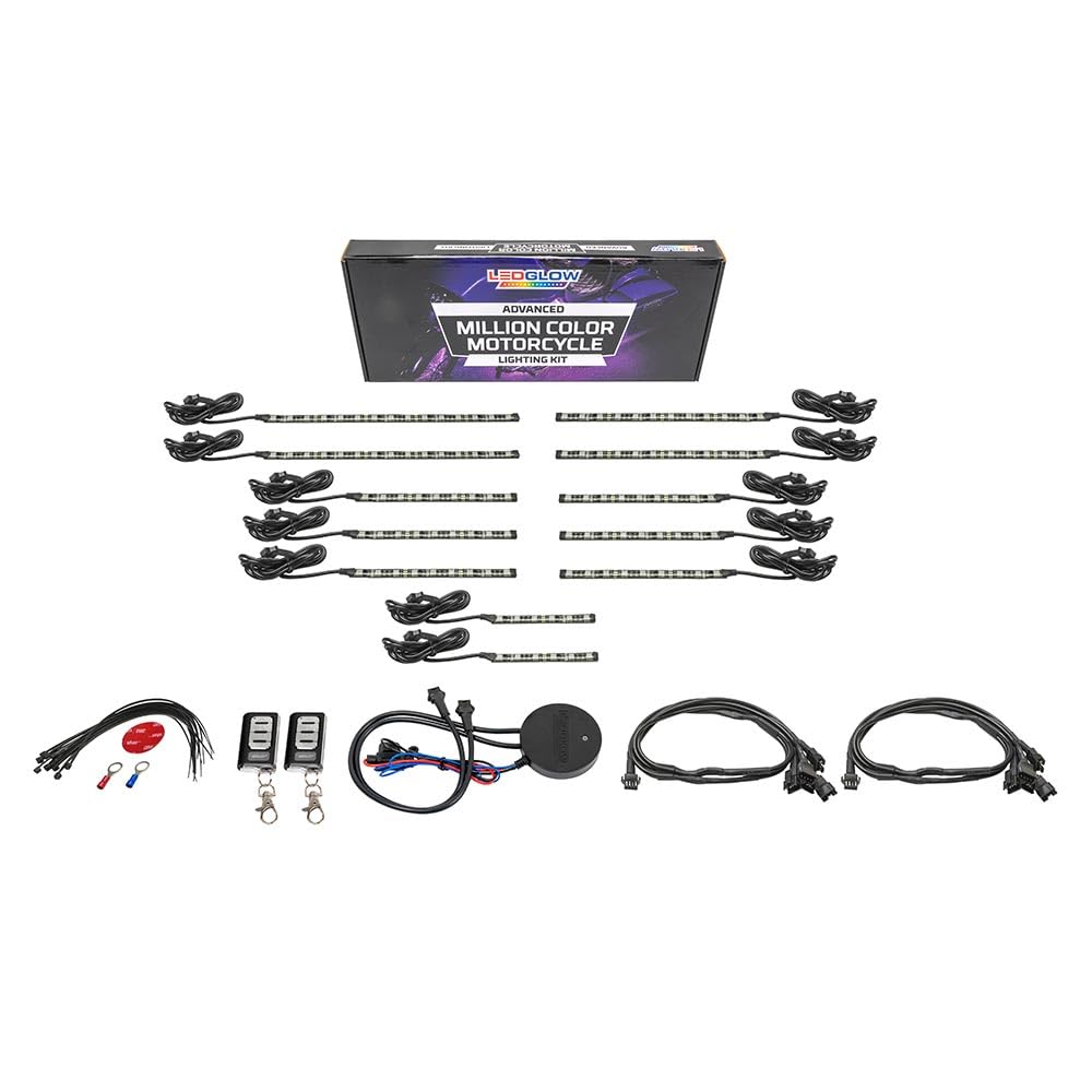 LEDGlow 12-Piece Bluetooth Motorcycle LED Light Kit - 16 Million Colors, Smartphone App Control, Dual Zone & Brake Light Features, Waterproof Design - Perfect for Night Riding, Bike Shows & Custom Motorcycle Lighting