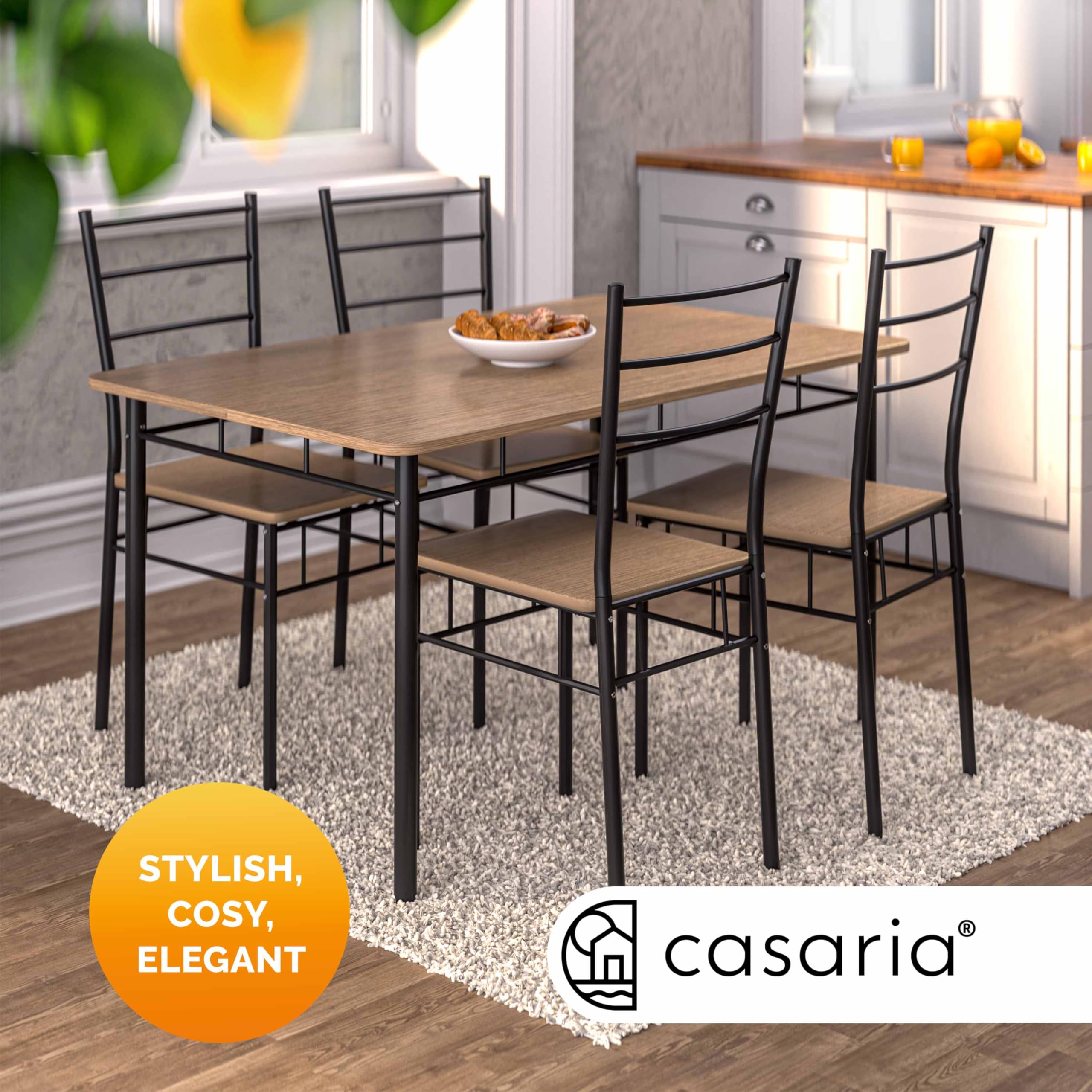 CASARIA® Leo 5-Piece Dining Set - Modern Industrial Style Table & 4 Chairs | 43