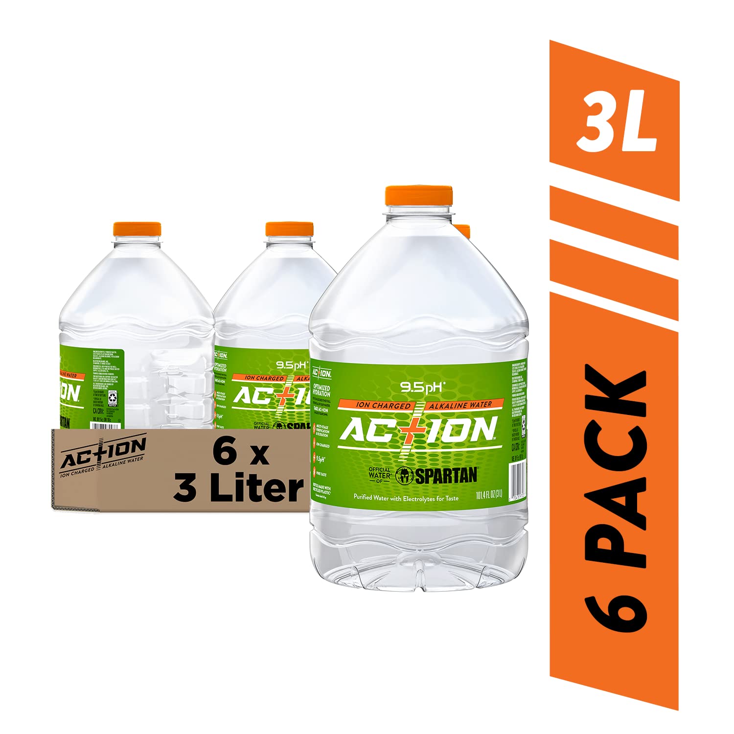 AC+ION Ion Charged Alkaline Water - 3 Liter Bottle, 6 Pack - Hydration for Fitness, Recovery & Daily Wellness