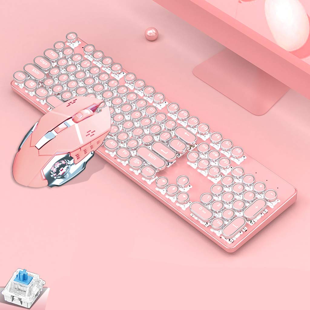 ARCH Mechanical Keyboard and Mouse Set - Green/Black/Tea Switch Retro Wired Gaming Combo for PC & Laptop (Pink) - Perfect for Esports, Office Work & Typing Enthusiasts