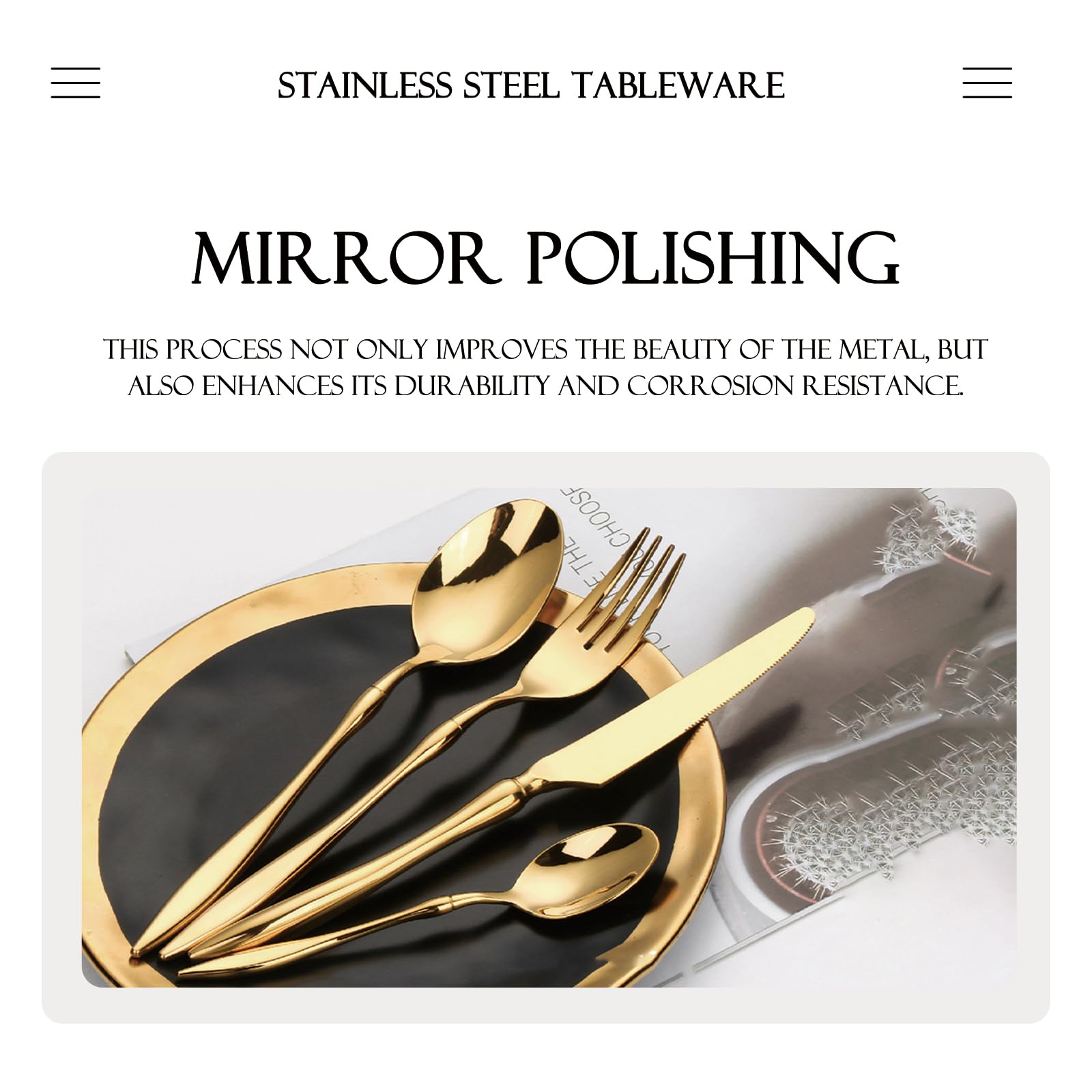 32-Piece Stainless Steel Flatware Set for 8 - Premium Food Grade Mirror Polished Cutlery with Spoons, Forks & Knives - Dishwasher Safe Silverware (Gold) - Perfect for Dinner Parties, Restaurants & Everyday Dining (S1478)