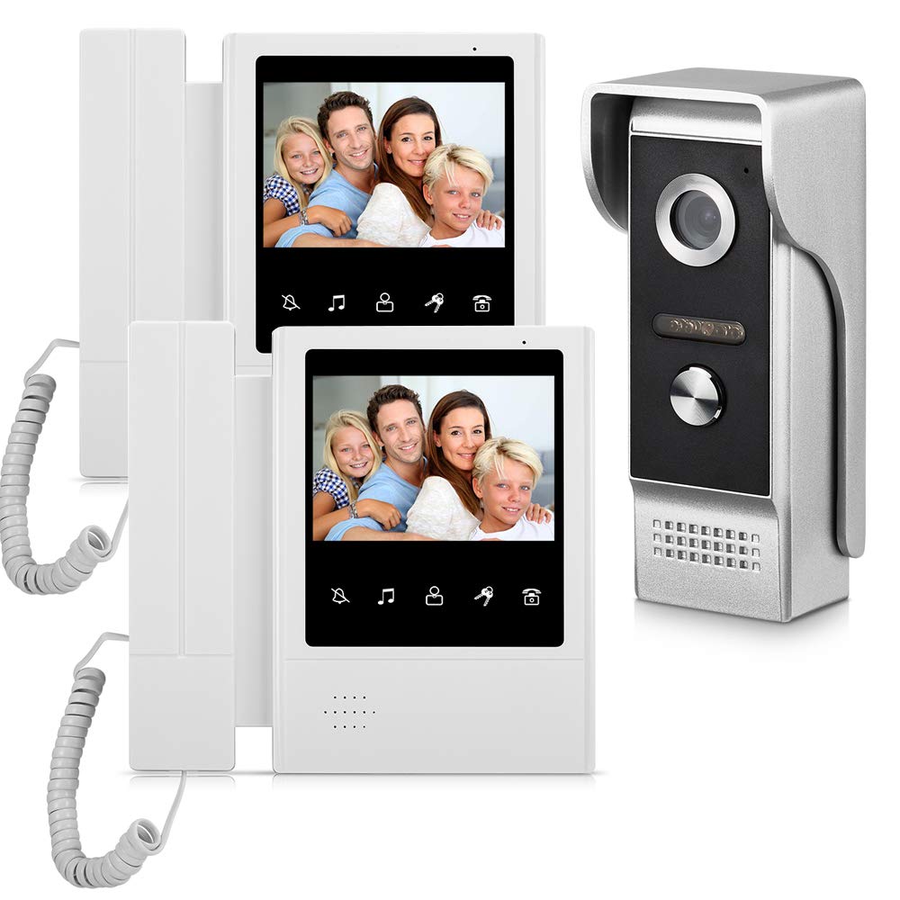 4.3 Inch Touch Screen Video Door Phone System - Wired Video Intercom Doorbell Kit with IR Night Vision Camera & 2 Telephone Style Doorphones | Home Security & Smart Access Control for Apartments, Villas, and Gated Communities