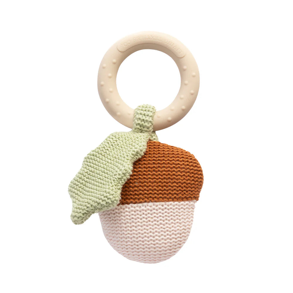 Whimsical Wonderland Acorn Teething Ring Rattle - Natural Wooden Baby Teether Toy for Soothing Sore Gums - Perfect for Infants 3-12 Months, Sensory Play & Early Development - Ideal for On-the-Go, Daycare or Home Use