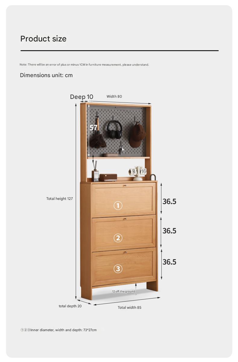 Beech Solid Wood Ultra Thin Flip Shoe Cabinet - Space Saving Shoe Storage for Entryway, Closet & Small Apartments