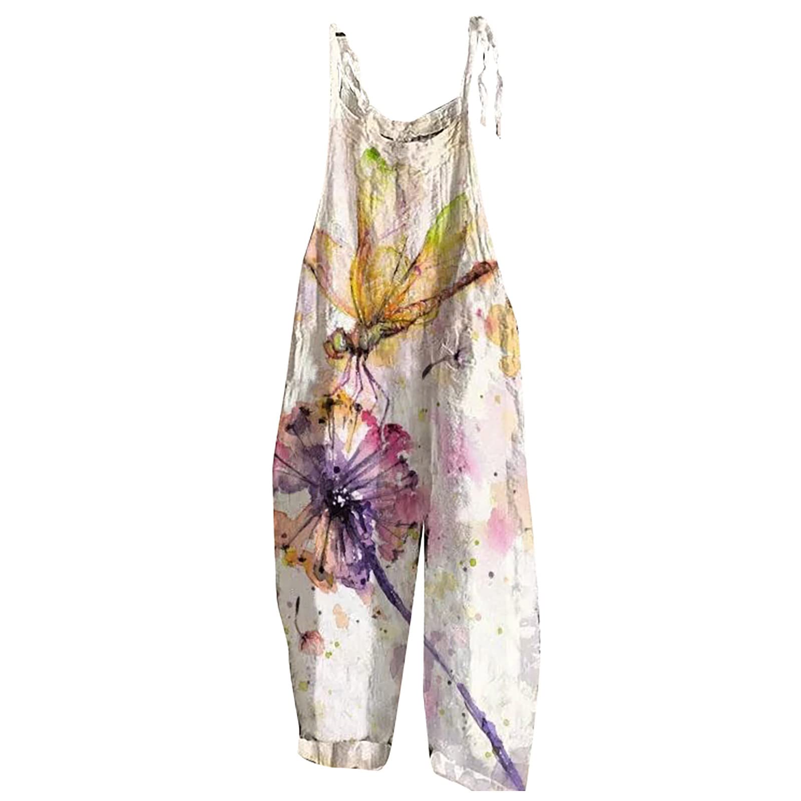 Women's Floral Cotton Jumpsuit - Sleeveless Spaghetti Strap Romper with Tie Detail for Casual Outings, Summer Parties & Date Nights