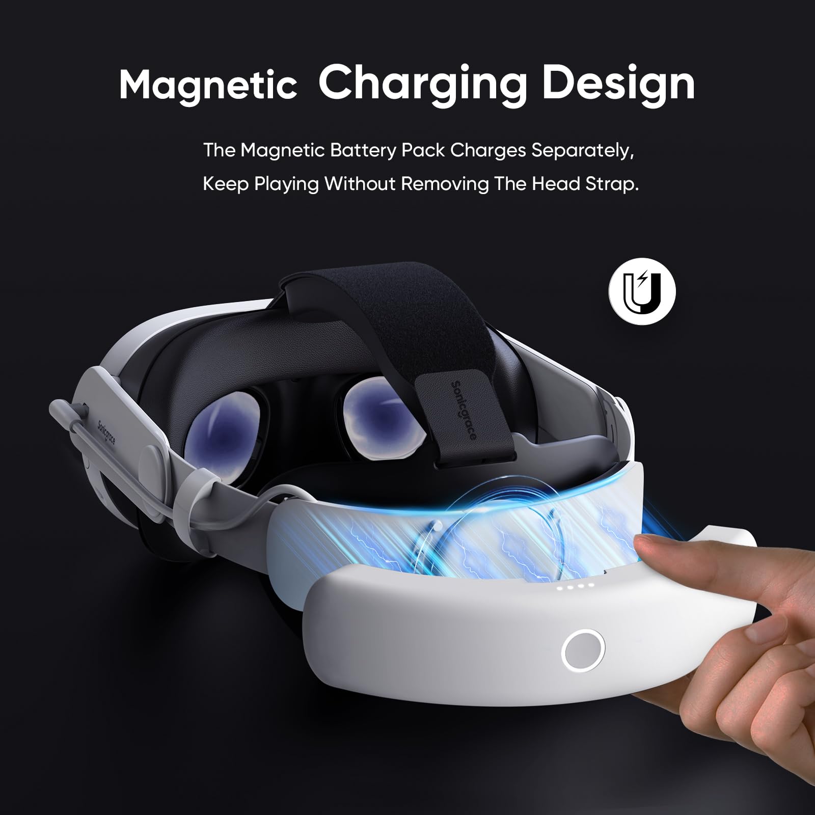 Sonicgrace S3 Pro Battery Head Strap for Meta Quest 3 & Quest 3S - 20W Fast Charging Magnetic Battery Pack - Comfortable VR Headset Replacement Accessories for Extended Gaming & Immersive VR Experiences