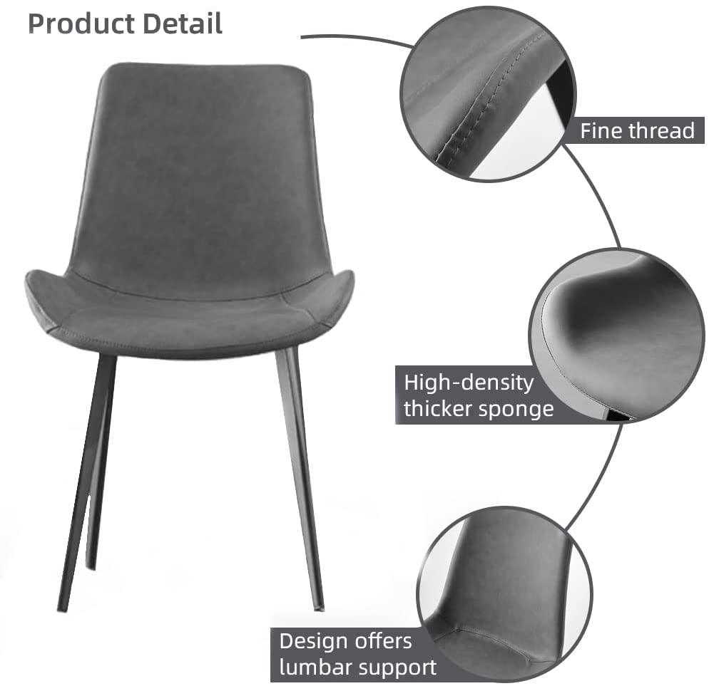 Modern Dining Chairs Set of 4 - Upholstered Faux Leather Cushion Seats with Sturdy Metal Legs, Grey Kitchen & Dining Room Chairs for Home, Restaurant or Office Use