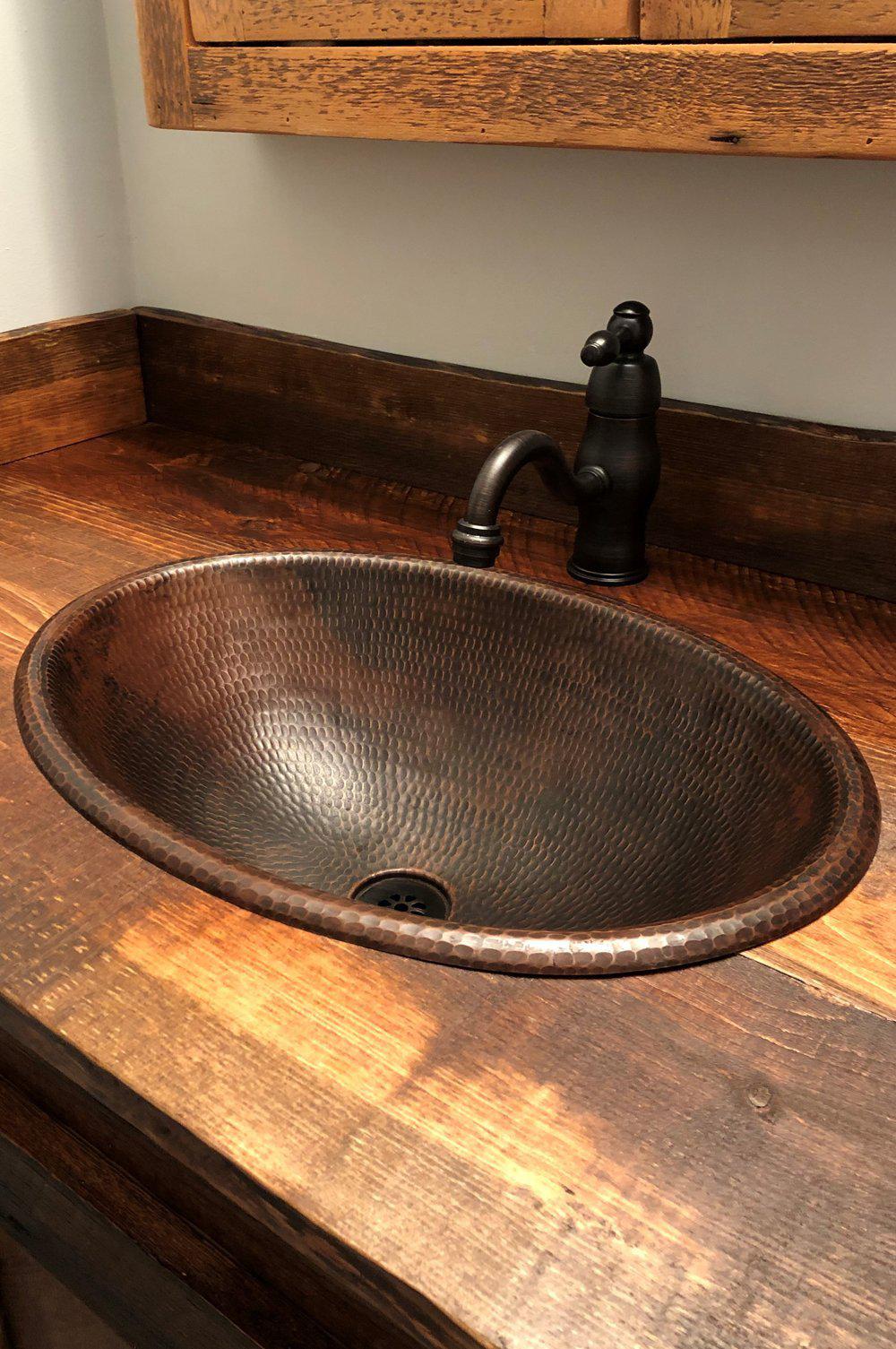 Premier 19-Inch Oval Hammered Copper Kitchen Sink - Self-Rimming Farmhouse Style for Rustic & Modern Homes | Perfect for Bathroom Vanity, Outdoor Kitchen & Bar Prep