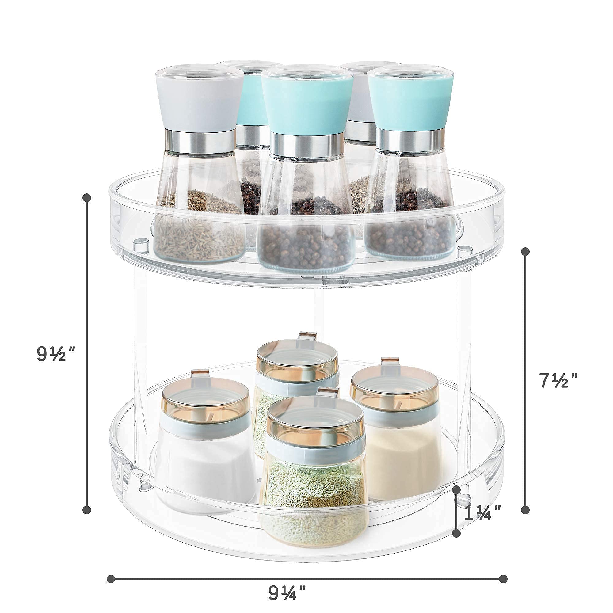 VAEHOLD 2 Tier Lazy Susan Turntable Spice Rack Organizer - Farmhouse Style Kitchen Cabinet Organizer for Spices, Fruits, Snacks | Perfect for Pantry, Cupboard, Bathroom & Table Decor | Space-Saving Storage Solution for Home & Office