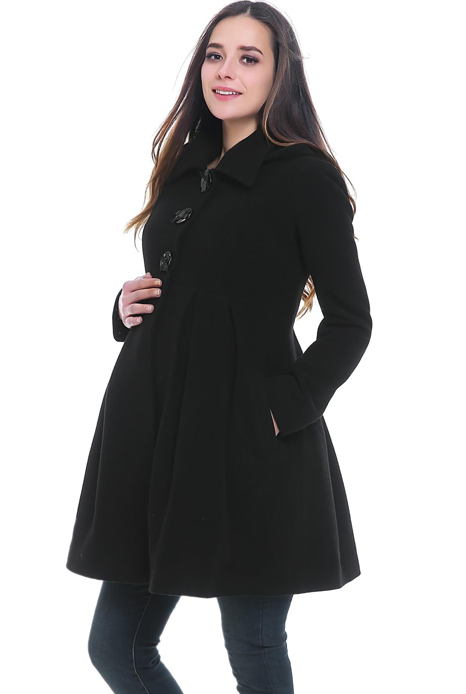 Pokkori Maternity Wool Coat for Women - Winter Pregnancy Jacket with Pleated Design | Warm Outerwear for Expecting Moms | Perfect for Office, Shopping & Winter Outings