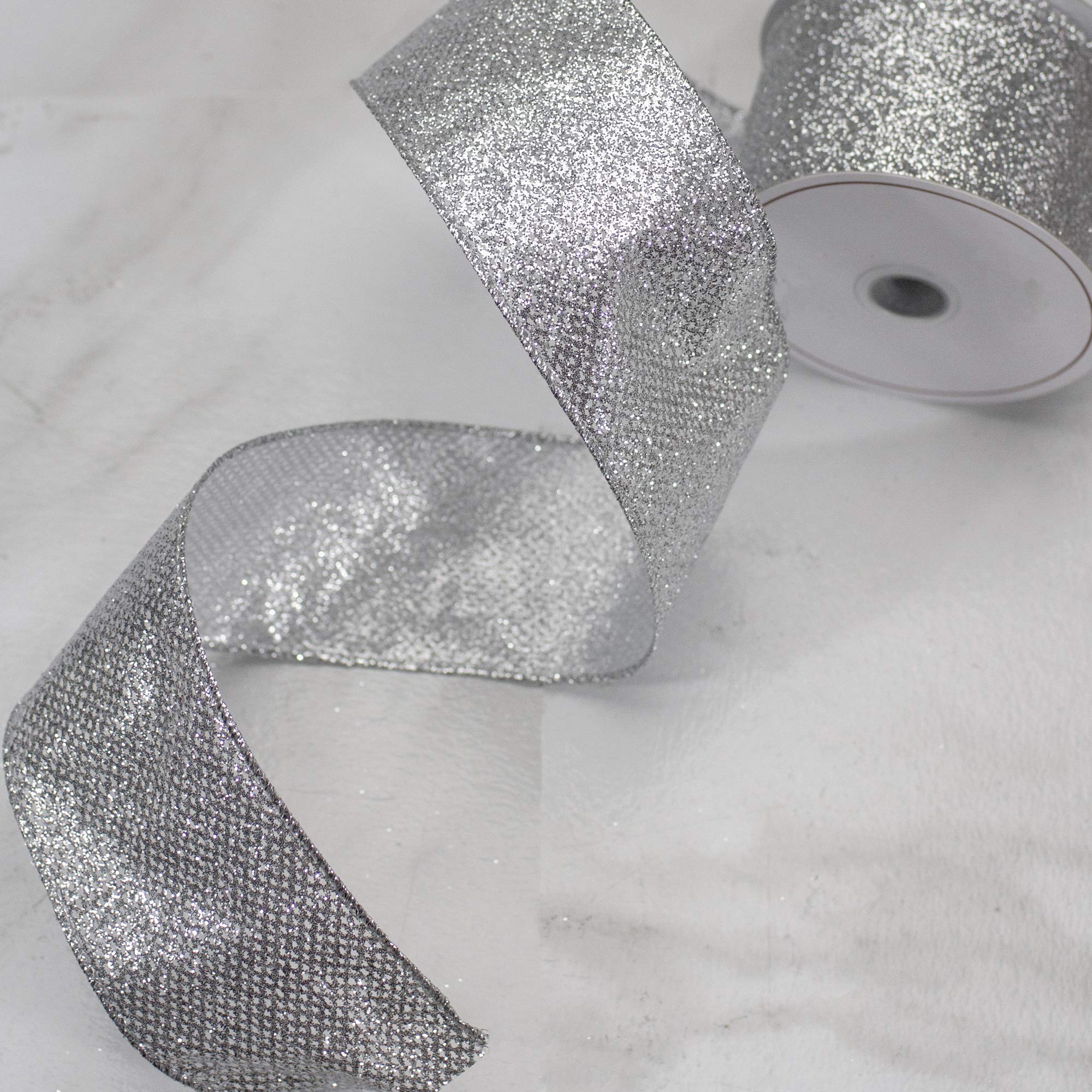 Northlight Silver Glitter Christmas Wired Ribbon 2.5 Inch x 10 Yards - Perfect for Holiday Decorations, Gift Wrapping, Tree Trimming and DIY Crafts