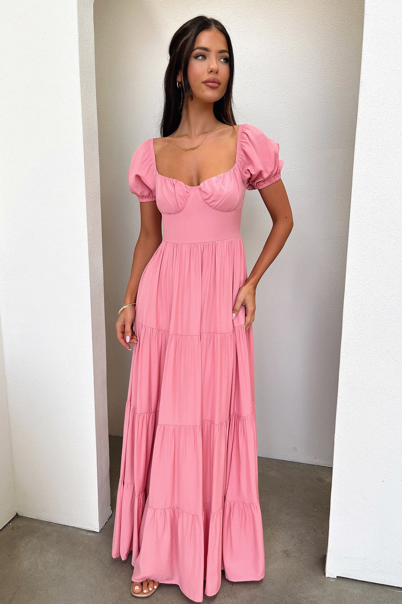 Levona Maxi Dress for Women - Flowy Long Summer Dress with Rose Print, Elegant Boho Style for Beach, Vacation, and Casual Outings